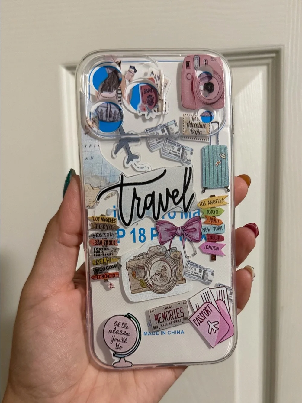 Clear Travel Sticker Phone Case - Pink Accents iPhone 17 pro max